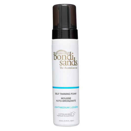 Bondi Sands Self Tanning Foam in three shades, smooth application, with a natural bronze finish, for a flawless glow.