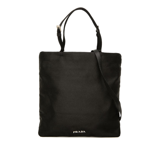 Black Prada Raso Convertible Tote bag with sleek design, featuring dual handles and a spacious interior for versatile use.