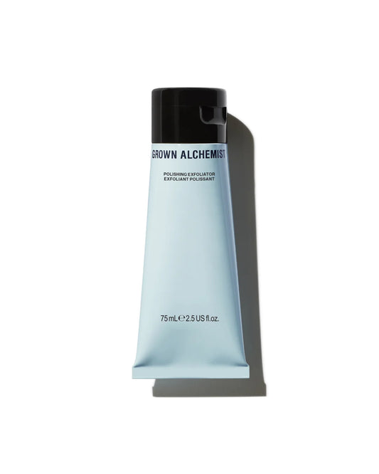 Grown Alchemist Polishing Exfoliator 75ml beauty product bottle with label and packaging, ideal for skincare exfoliation.