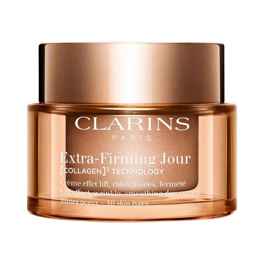Clarins Extra-Firming Day cream for all skin types in a 50ml jar, new in box, providing firming and hydration for radiant skin