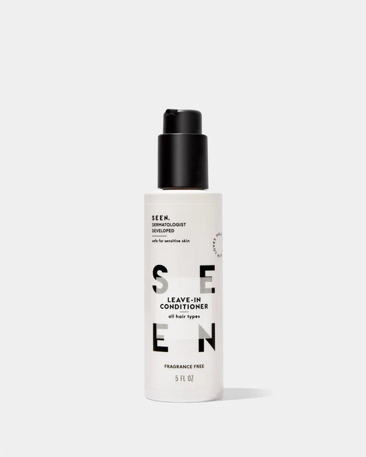 SEEN fragrance-free leave-in conditioner in a 5oz bottle, designed for hair nourishment and easy application.