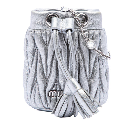 Mini Metallic Matelasse Nappa Crystal Chain Bucket Bag Silver - Lab Luxury Resale