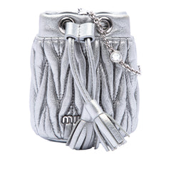 Mini Metallic Matelasse Nappa Crystal Chain Bucket Bag Silver - Lab Luxury Resale