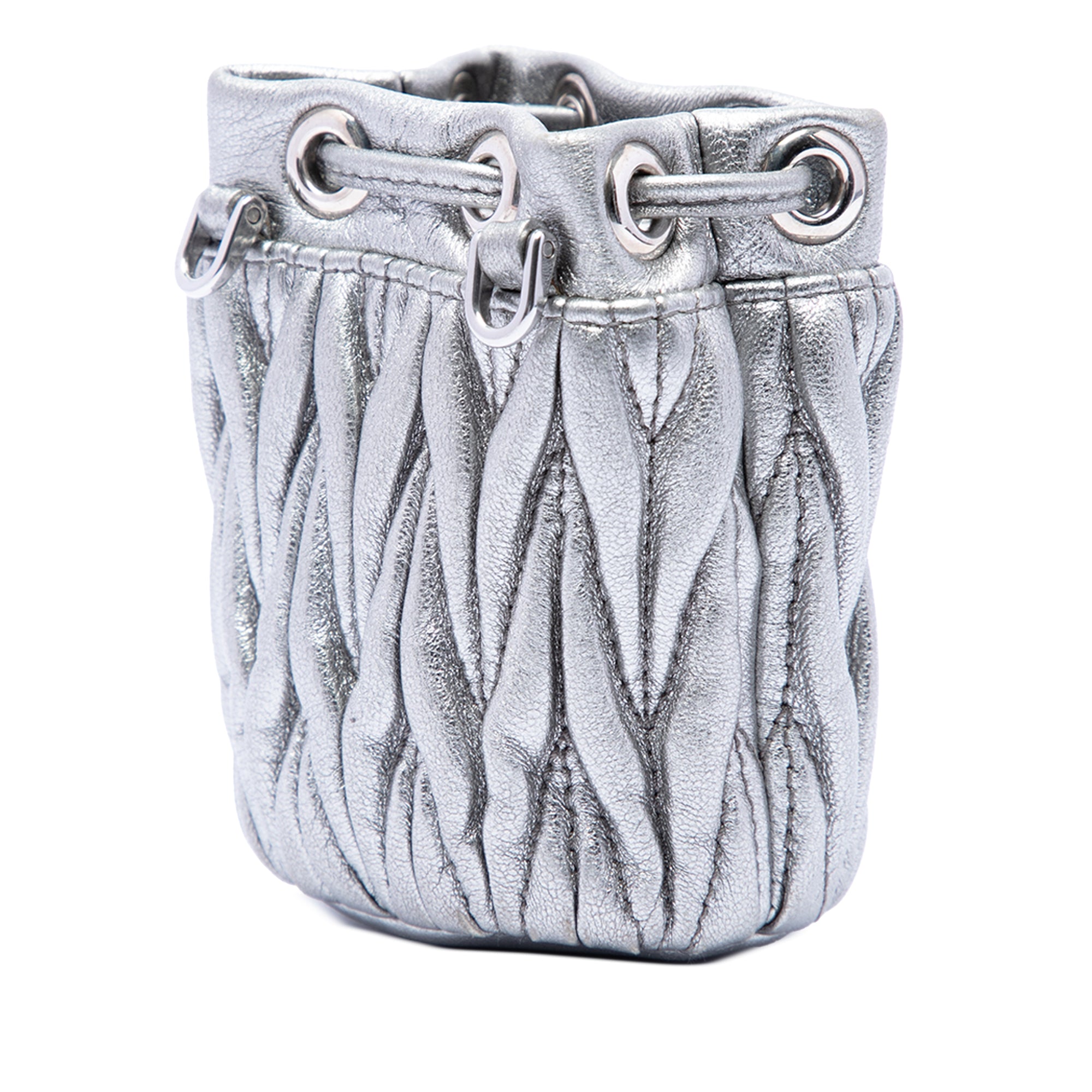 Mini Metallic Matelasse Nappa Crystal Chain Bucket Bag Silver - Lab Luxury Resale