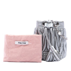 Mini Metallic Matelasse Nappa Crystal Chain Bucket Bag Silver - Lab Luxury Resale