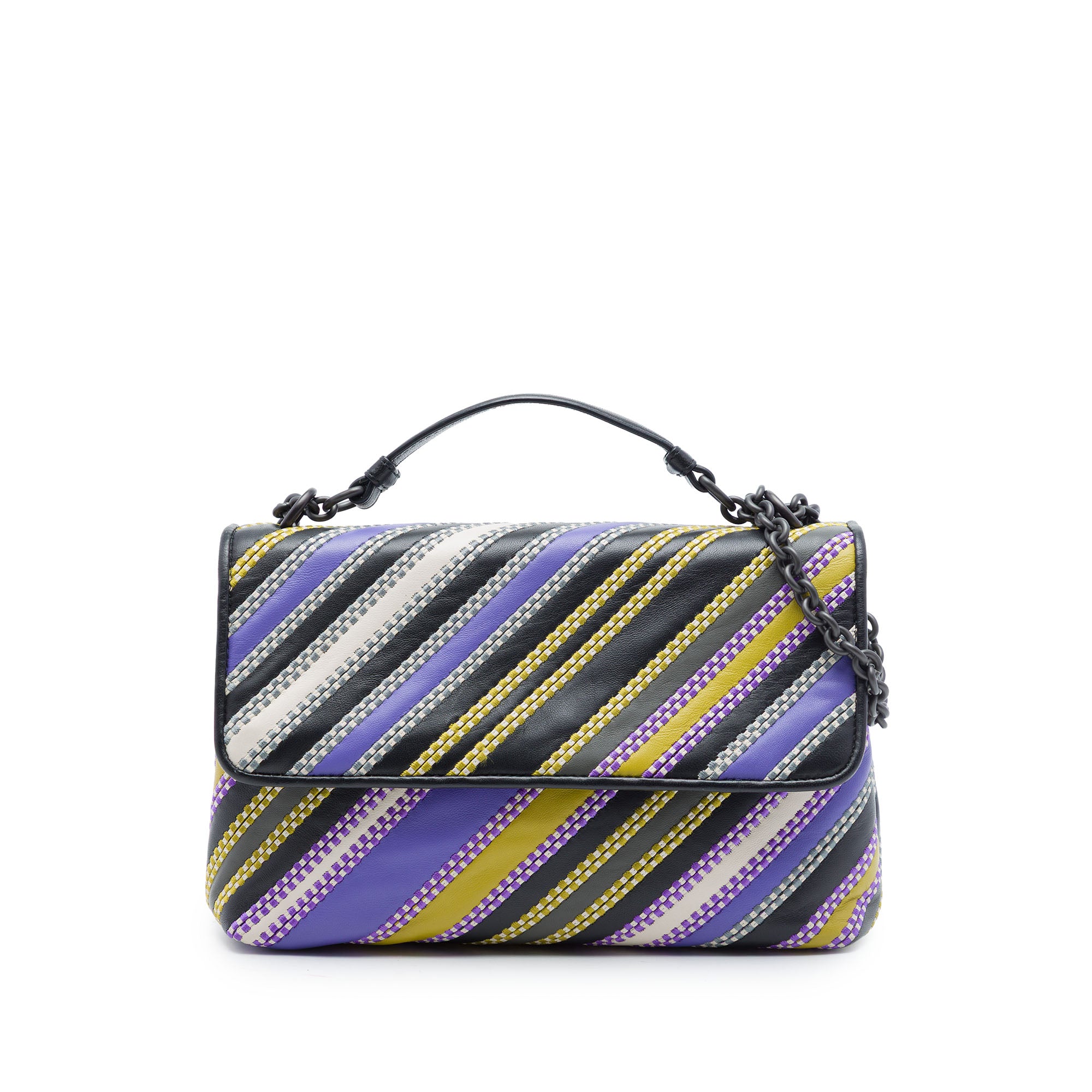 Small Nappa Diagonal Stripe Satchel Purple - Lab Luxury Resale