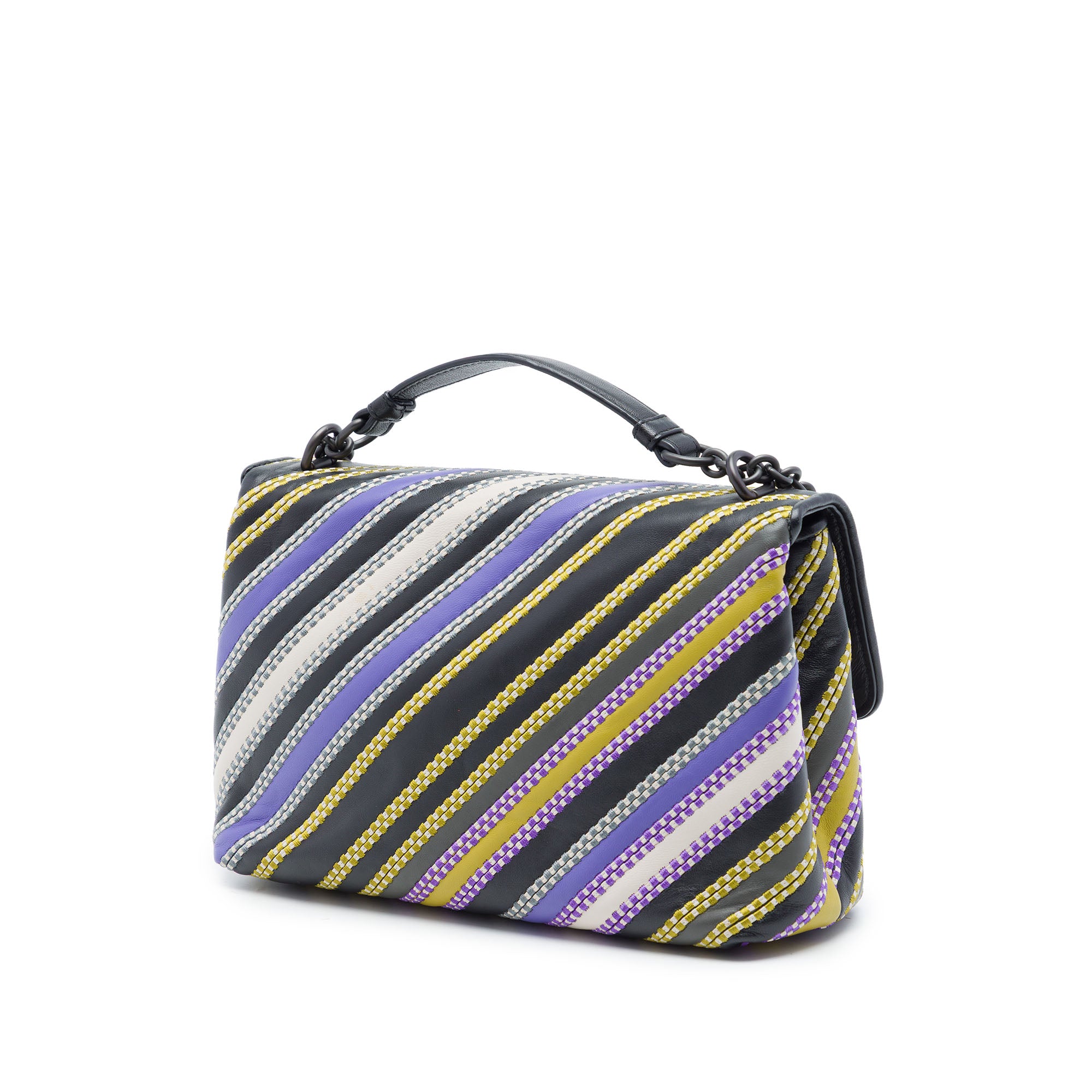 Small Nappa Diagonal Stripe Satchel Purple - Lab Luxury Resale