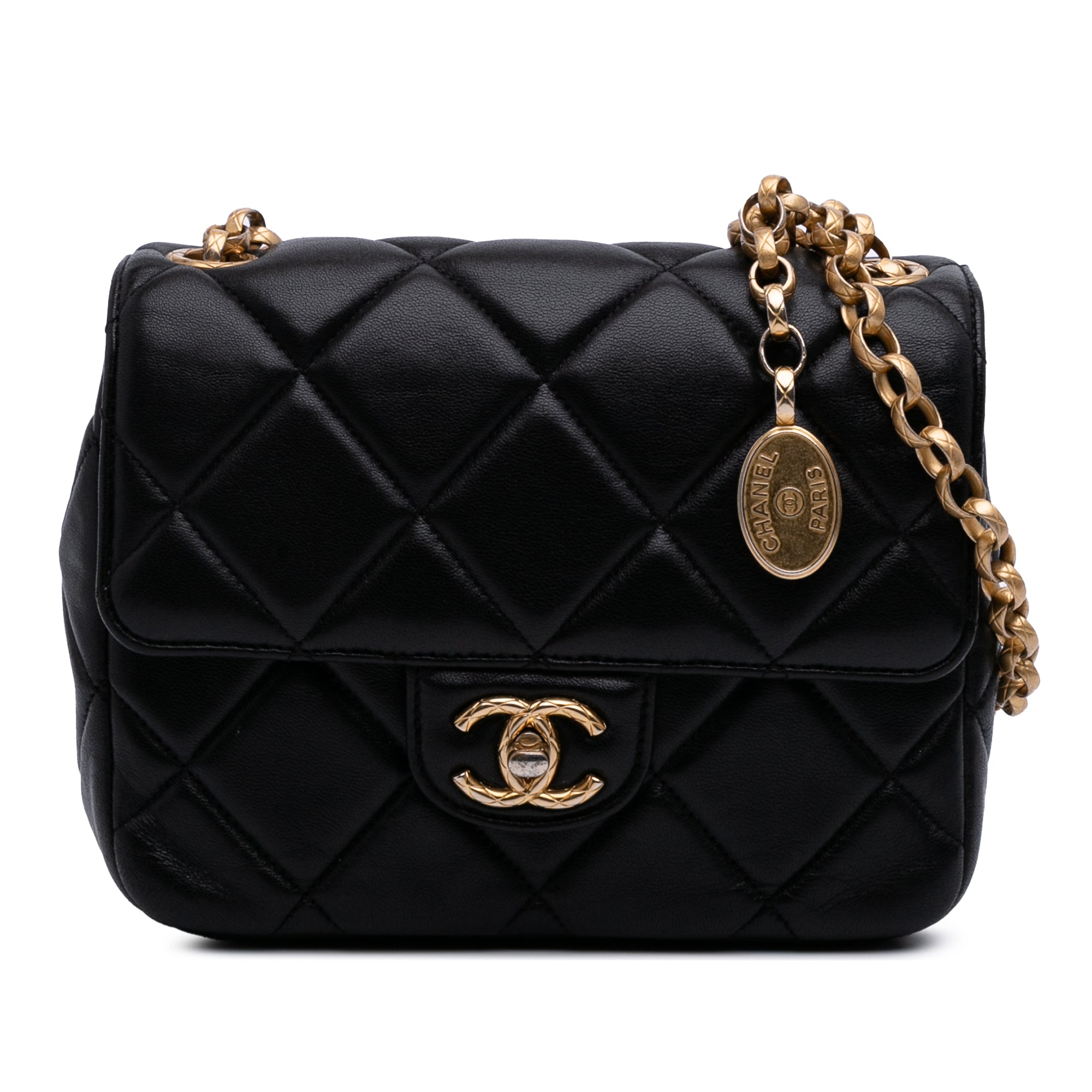 Mini Square Quilted Lambskin Bijoux Logo Chain Flap Black - Lab Luxury Resale