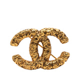 Gold Plated Baroque Embossed CC Logo Brooch Gold - Lab Luxury Resale