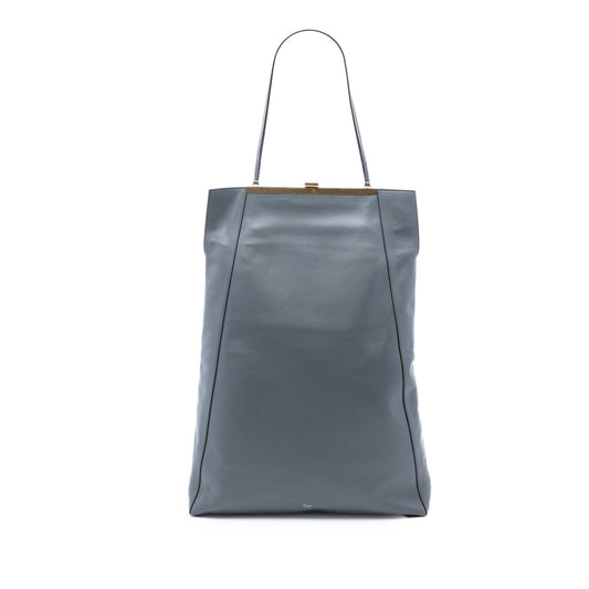 Celine gray smooth calfskin clasp cabas tote bag with top handles and spacious interior, stylish and elegant for everyday use.