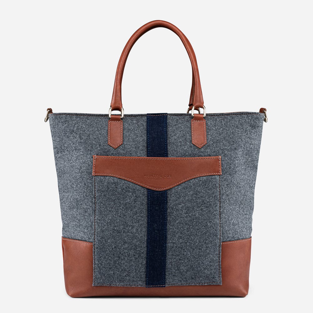 Monte & Coe Italian Wool Tote in Grey & Cognac NEW