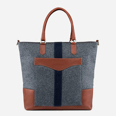 Monte & Coe Italian Wool Tote in Grey & Cognac NEW