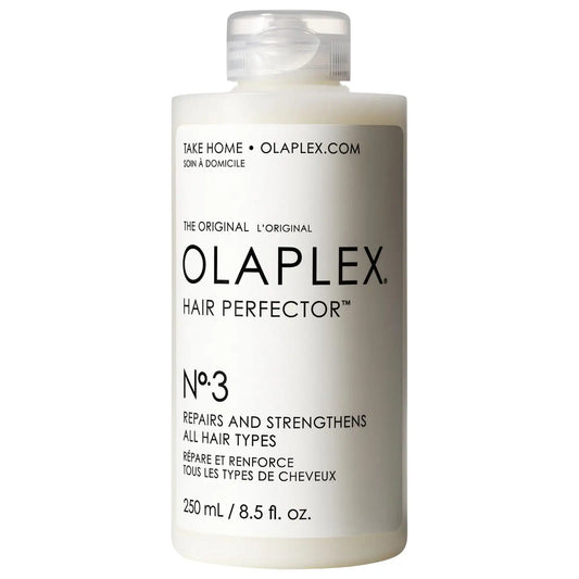Olaplex No. 3 Hair Perfector pre-shampoo treatment in a 250ml bottle for hair repair and strengthening.