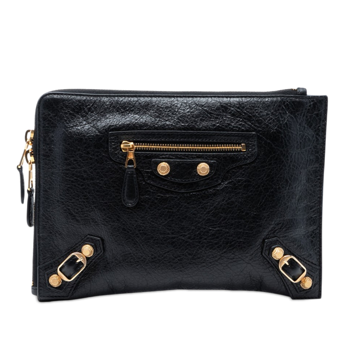 Lambskin Motocross Giant 12 Zip Around Flat Clutch Black - Lab Luxury Resale