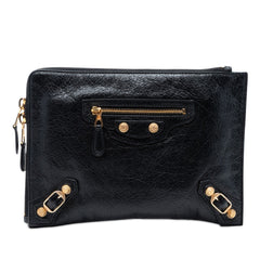 Lambskin Motocross Giant 12 Zip Around Flat Clutch Black - Lab Luxury Resale