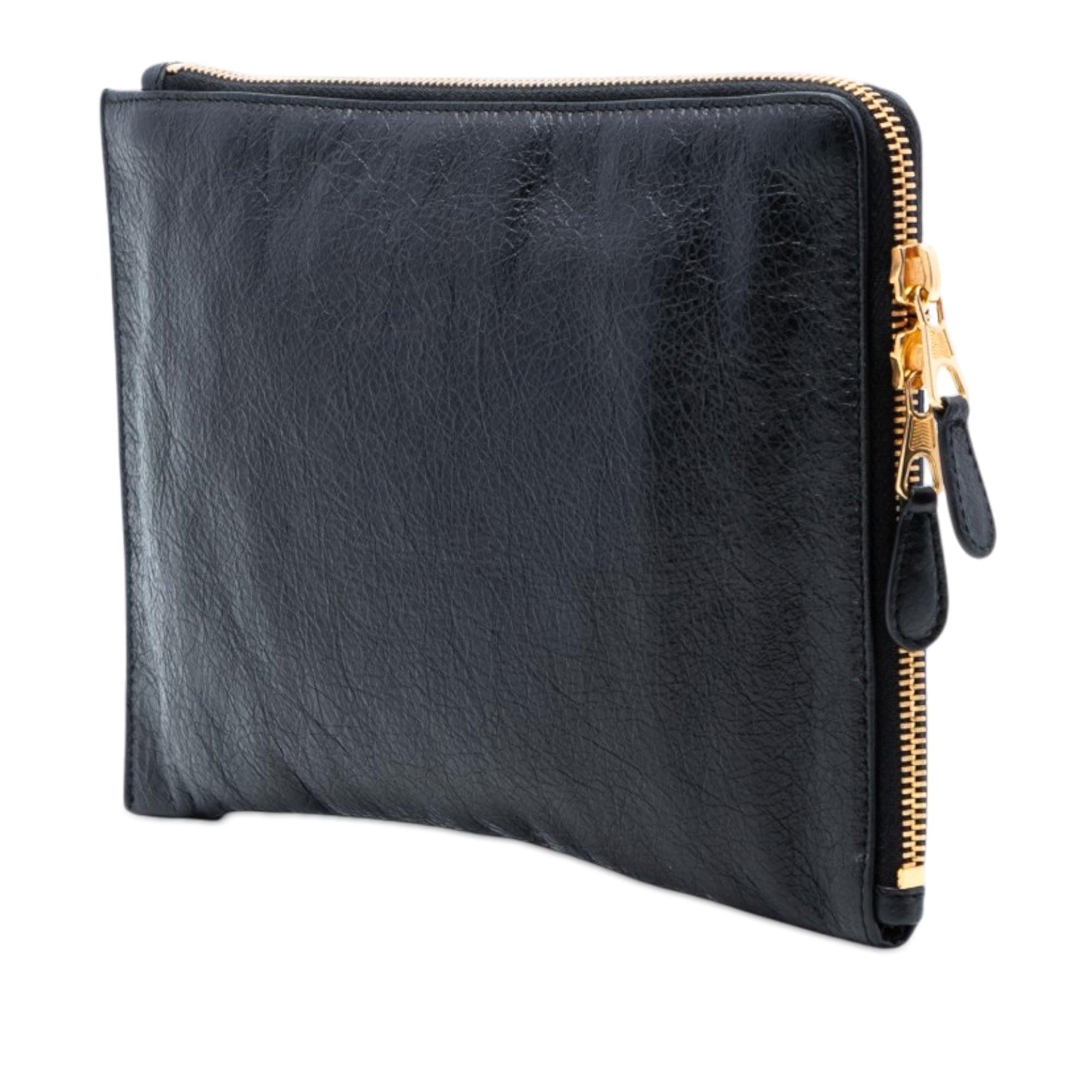 Lambskin Motocross Giant 12 Zip Around Flat Clutch Black - Lab Luxury Resale