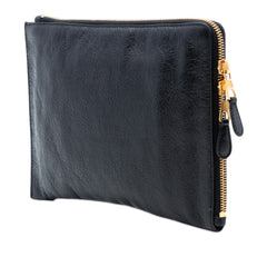 Lambskin Motocross Giant 12 Zip Around Flat Clutch Black - Lab Luxury Resale
