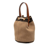Small Triomphe Raffia Drawstring Bucket Bag Brown - Lab Luxury Resale
