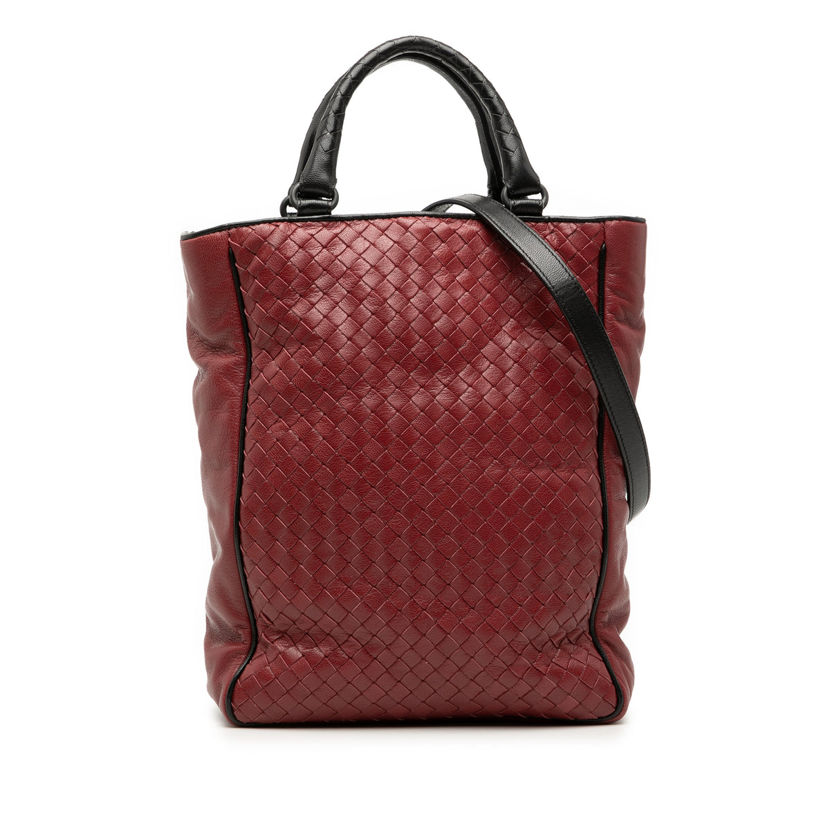 Bicolor Nappa Intrecciato Vertical Convertible Satchel Black - Lab Luxury Resale