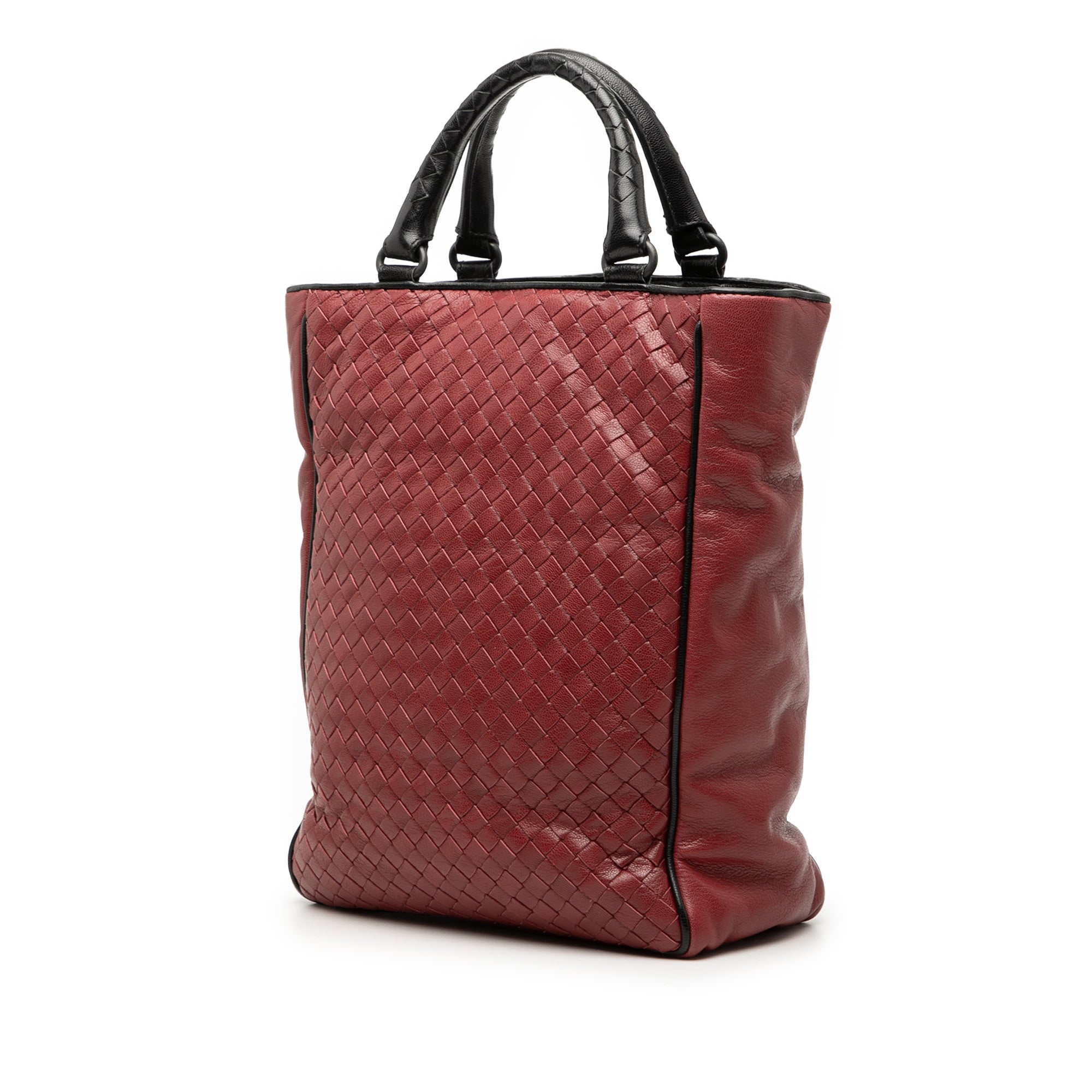 Bicolor Nappa Intrecciato Vertical Convertible Satchel Black - Lab Luxury Resale