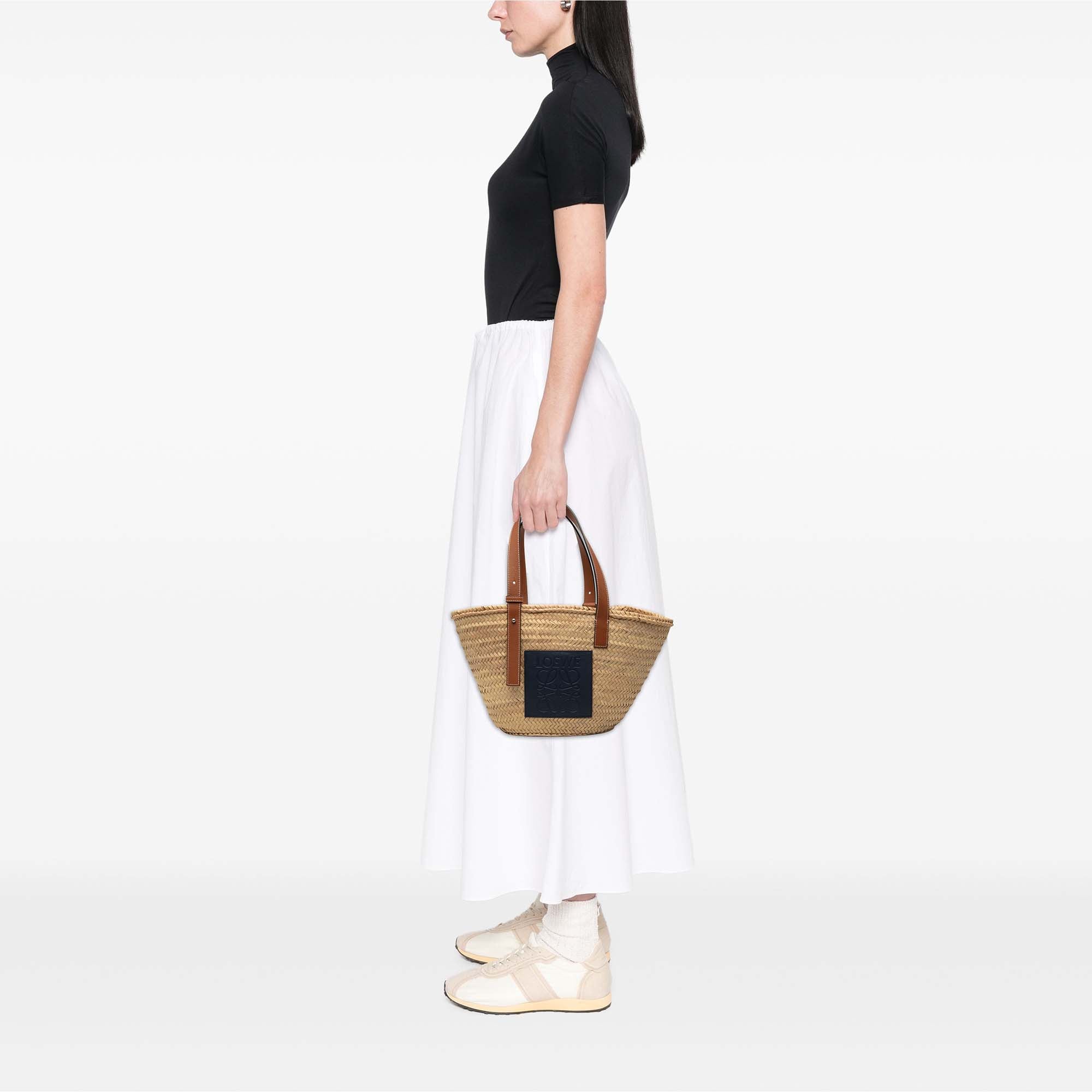 Small Raffia Anagram Basket Tote Beige - Lab Luxury Resale