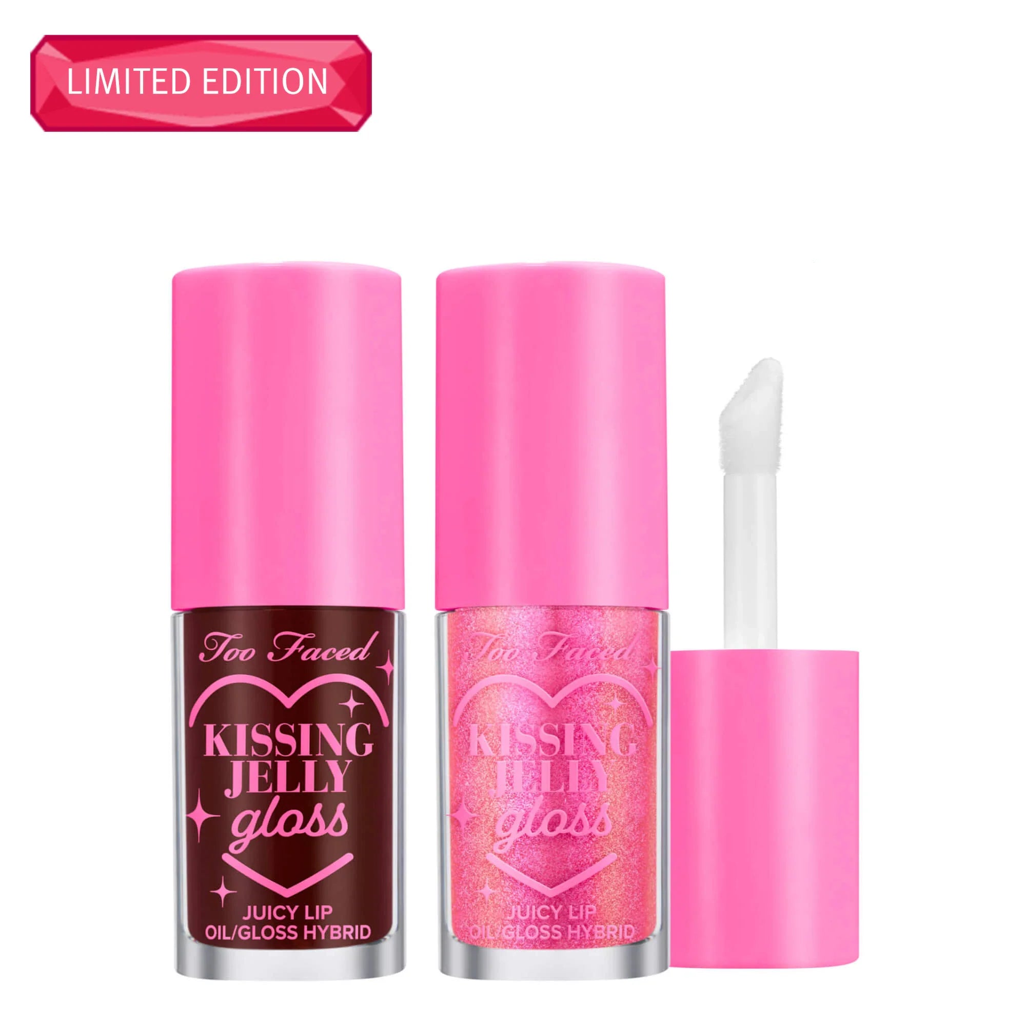 New Too Faced Kissing Jelly Perfect Pair beauty product with two matching lip glosses in sleek packaging.