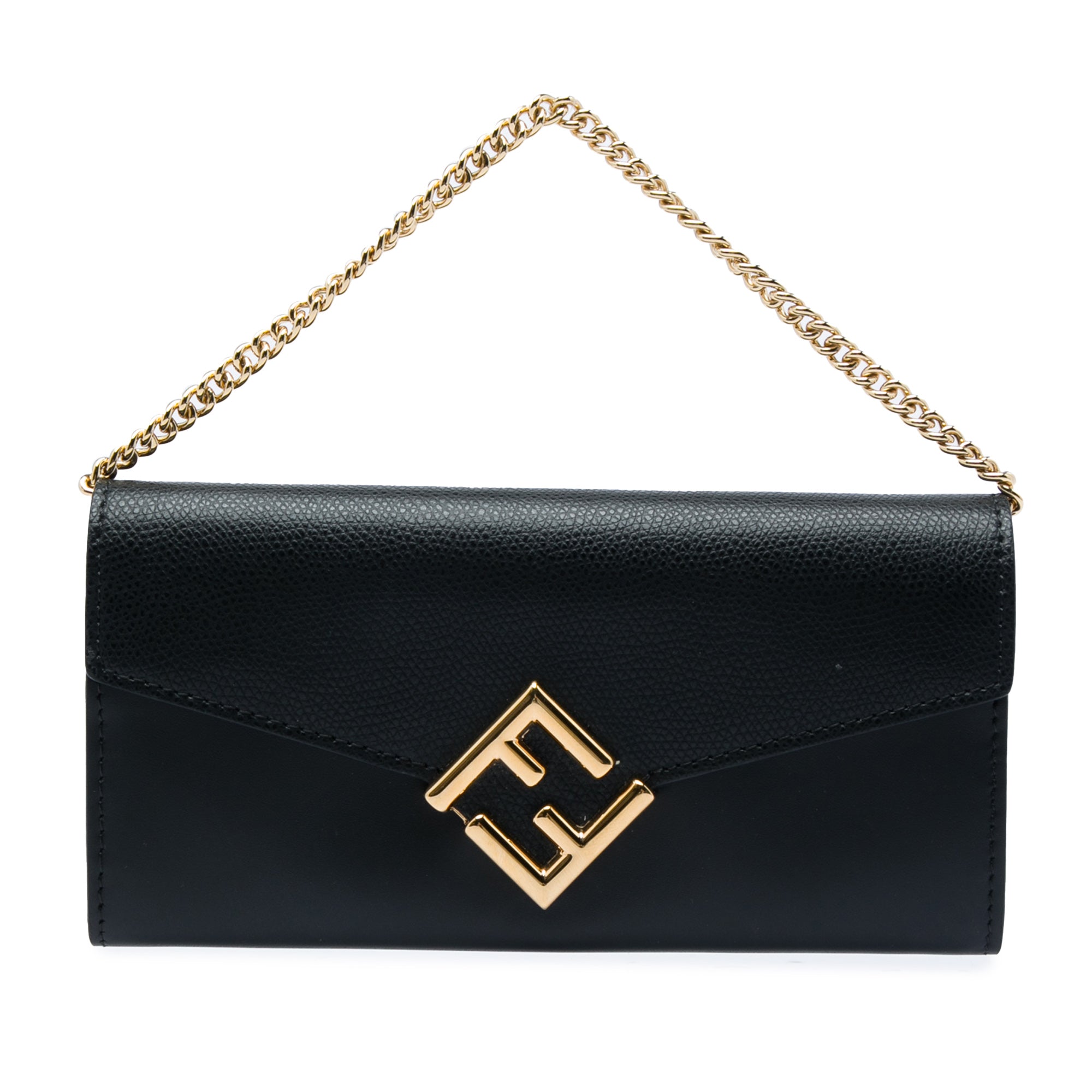 Smooth and Grained Calfskin Vitello King Cruise FF Diamonds Continental Envelope Wallet On Chain Black - Lab Luxury Resale