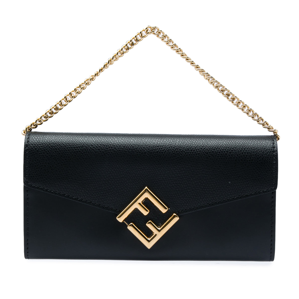 Smooth and Grained Calfskin Vitello King Cruise FF Diamonds Continental Envelope Wallet On Chain Black - Lab Luxury Resale