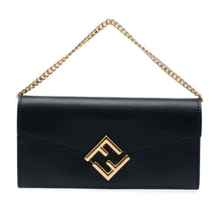 Smooth and Grained Calfskin Vitello King Cruise FF Diamonds Continental Envelope Wallet On Chain Black - Lab Luxury Resale
