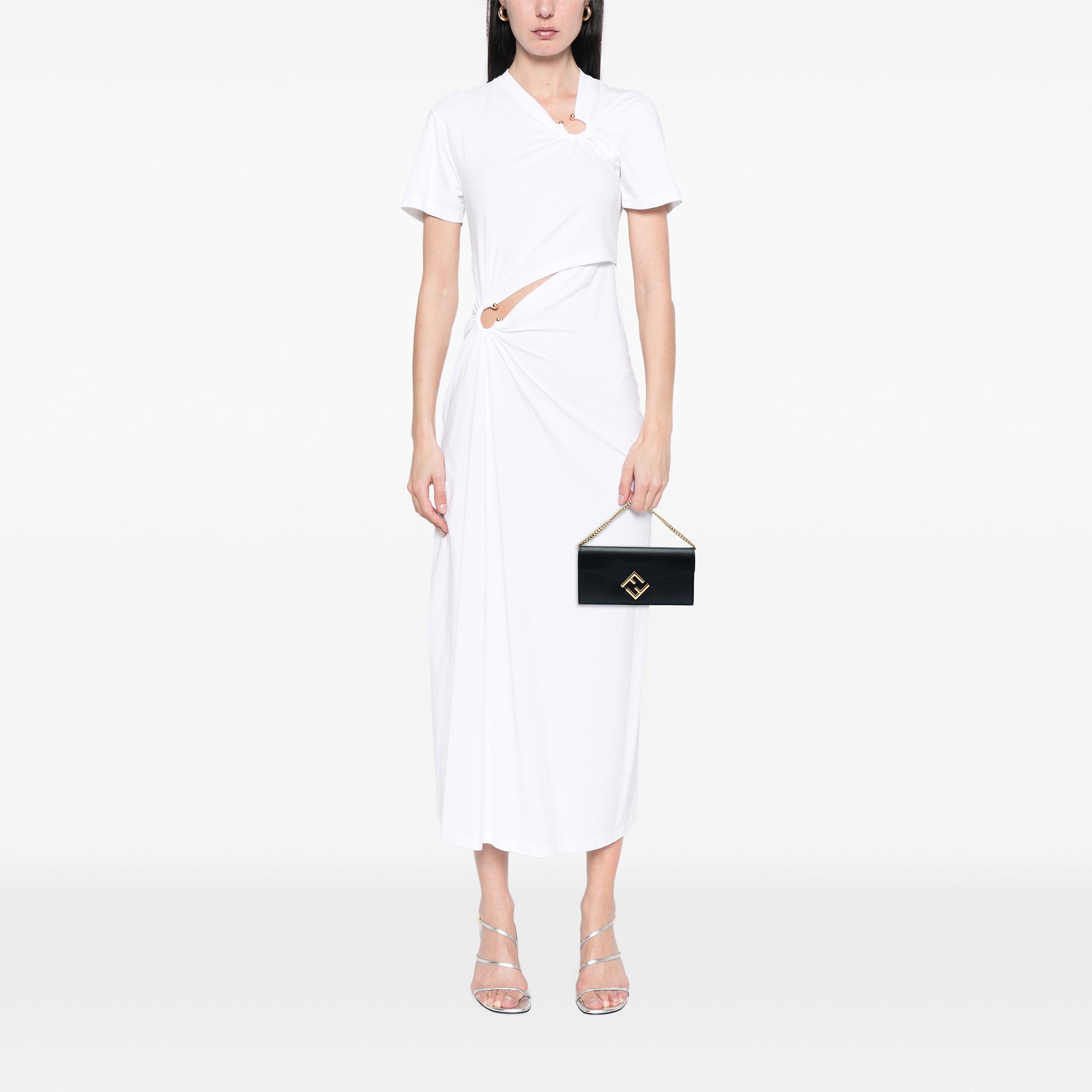 Smooth and Grained Calfskin Vitello King Cruise FF Diamonds Continental Envelope Wallet On Chain Black - Lab Luxury Resale