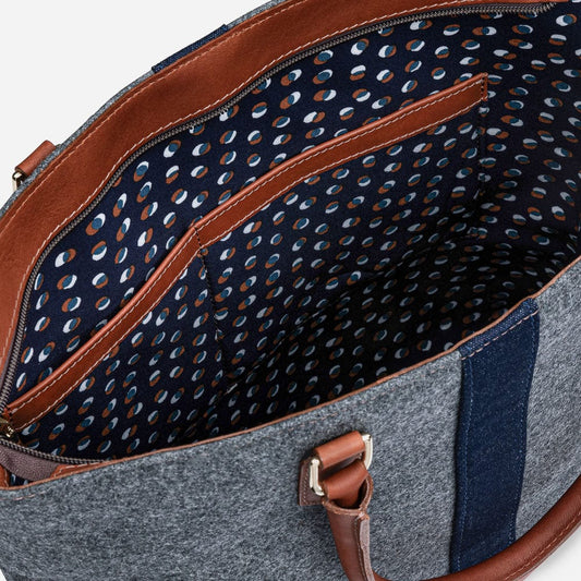 Monte & Coe Italian Wool Tote in Grey & Cognac NEW
