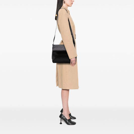 Small Nappa Intrecciato Fold Over Flap Crossbody Black - Lab Luxury Resale