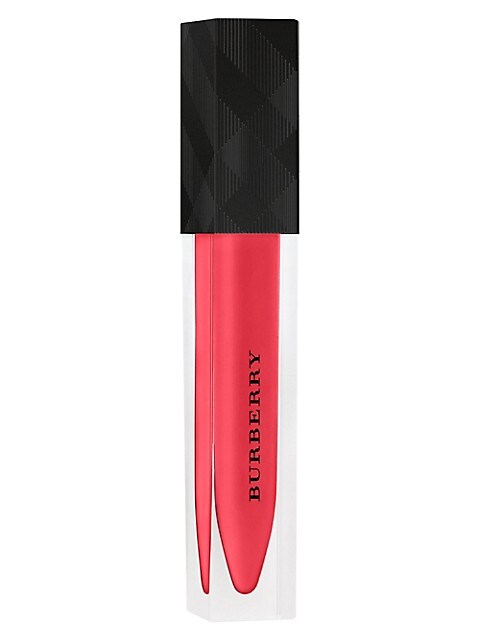 Burberry Kisses Lip Lacquer in Tangerine, a vibrant orange beauty product with sleek packaging and applicator brush.