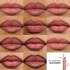 Yves Saint Laurent YSL Kiss Shaper long-lasting lip liner in various shades, showcasing the sleek packaging and color options.