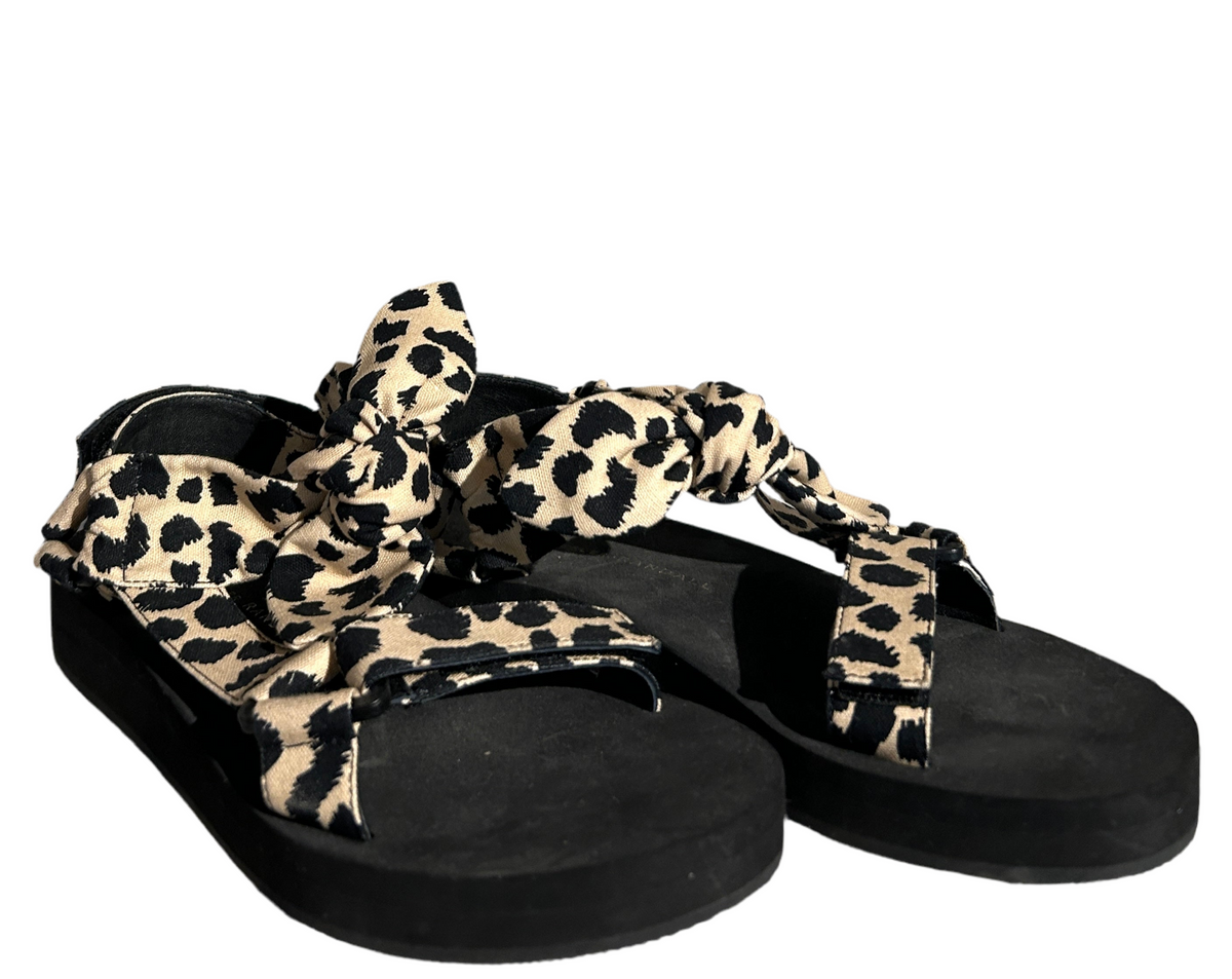 Loeffler Randall animal print sandals in size 7.5, featuring stylish open-toe design and trendy animal pattern.