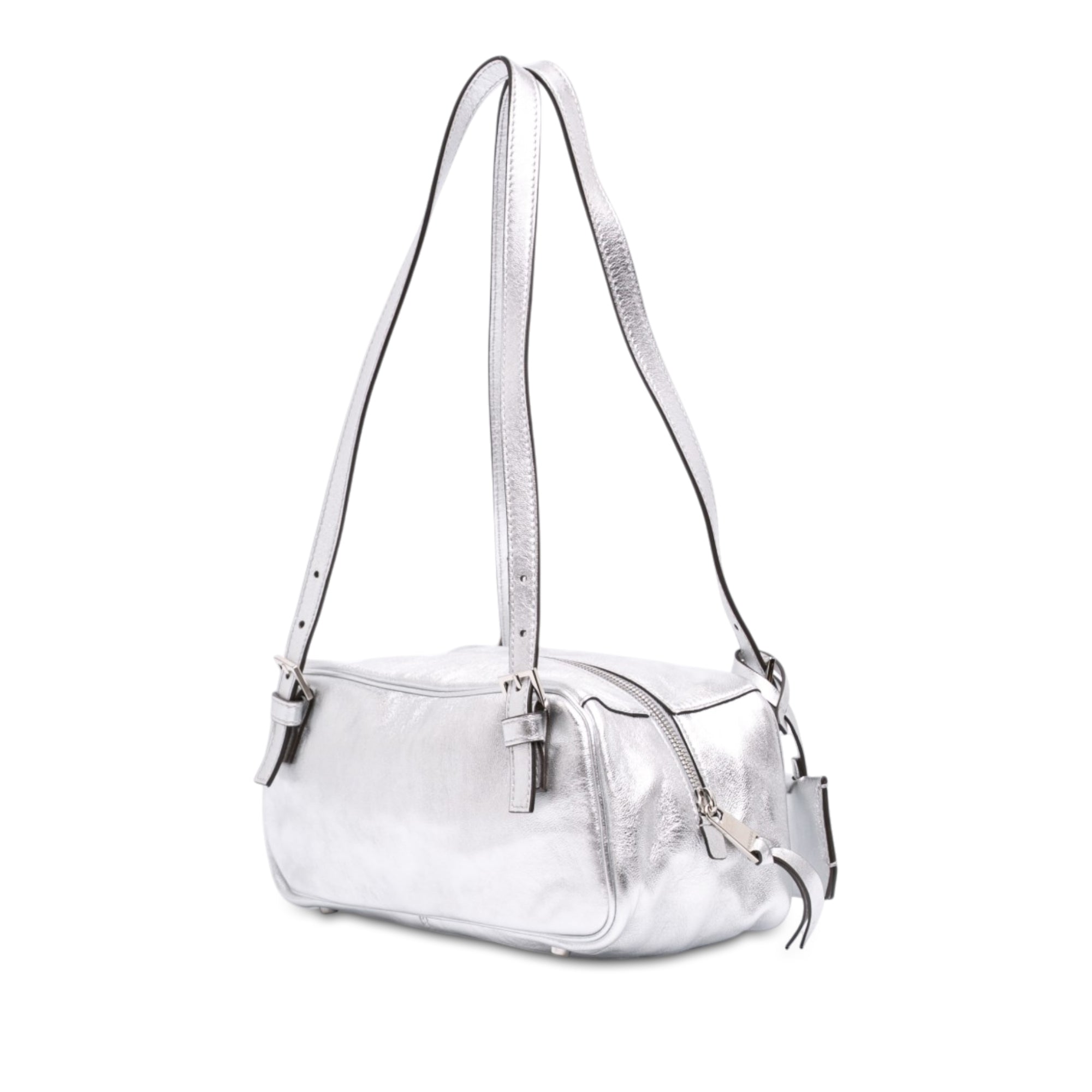 Metallic Leather Tag Bowling Bag Silver - Lab Luxury Resale