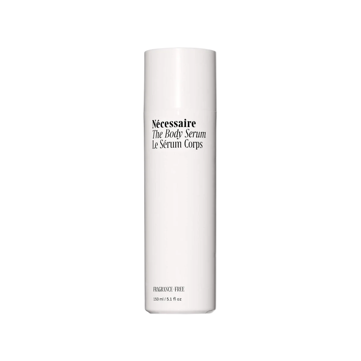 Nécessaire The Body Serum fragrance-free 150ml bottle, sleek design, and clear labeling for hydrating skincare.