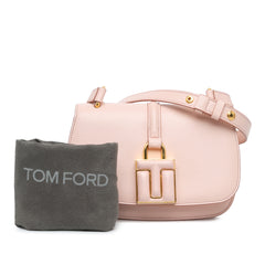 Pink Tom Ford Calfskin Lock Crossbody Bag with sleek design and metallic hardware, featuring a compact and stylish appearance.