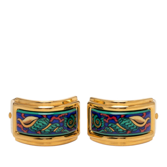 Gold Plated Enamel Cloisonne Clip On Earrings Gold - Lab Luxury Resale