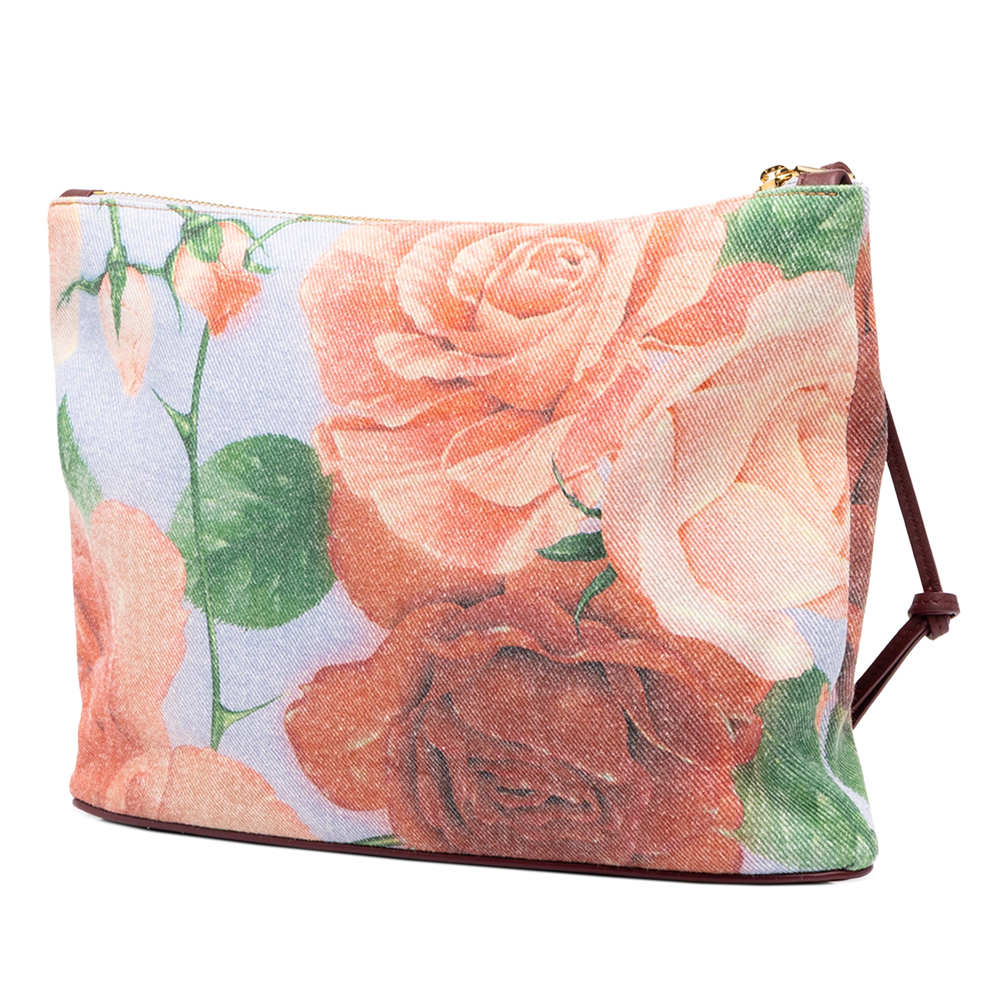 Paulas Ibiza Canvas Rose Print Clutch Blue - Lab Luxury Resale