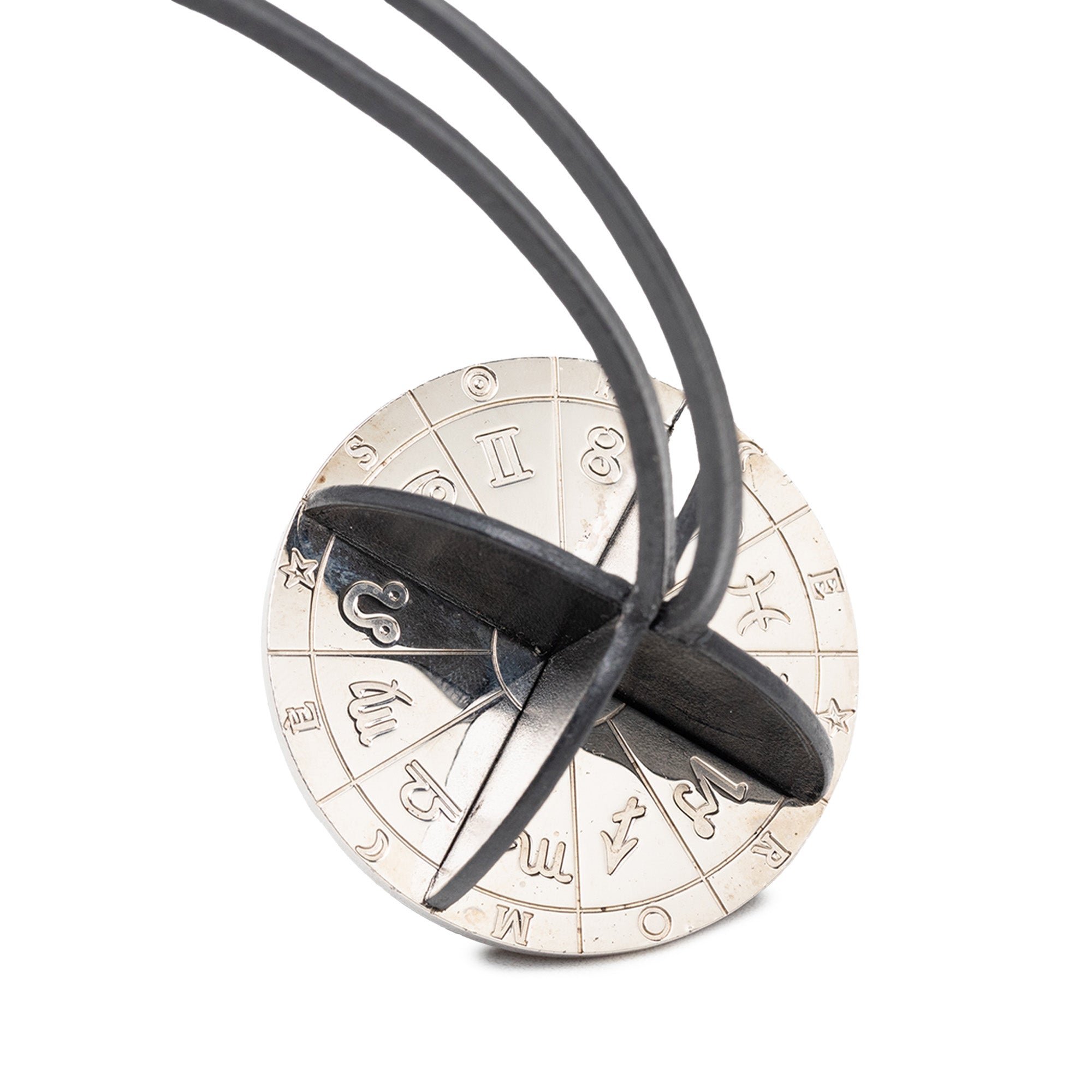 Leather and Brass Zodiac Pendant Necklace Black - Lab Luxury Resale