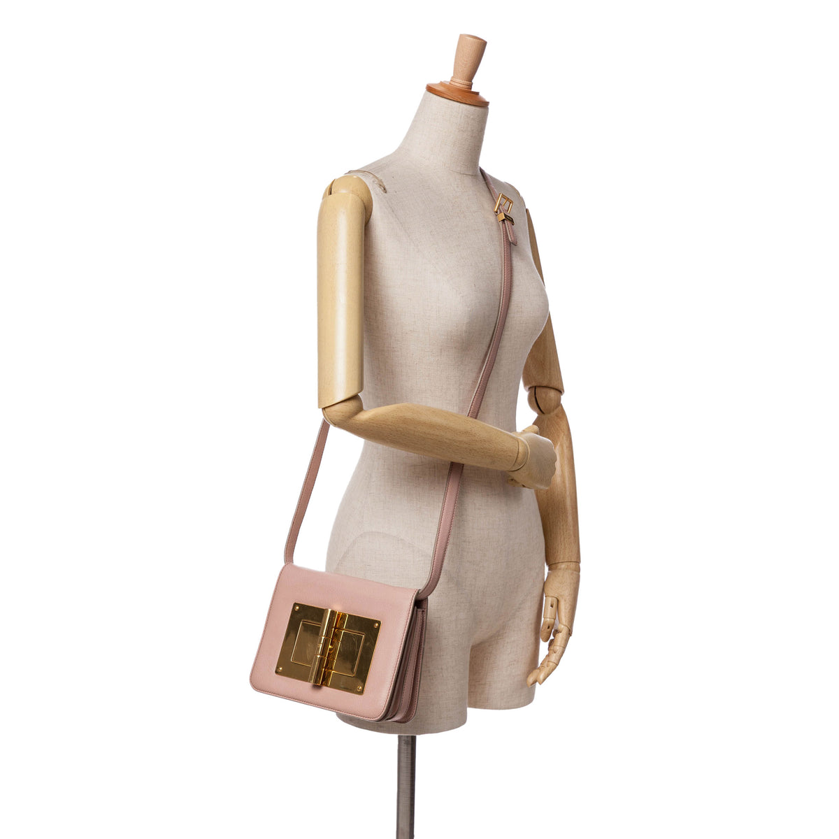 Tom Ford medium pink leather Natalia crossbody bag with silver hardware and adjustable strap, stylish and compact for everyday use.
