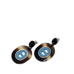 Buffalo Horn Lacquered and Palladium Plated Fidelio Village Drop Bullet Back Earrings Black - Lab Luxury Resale