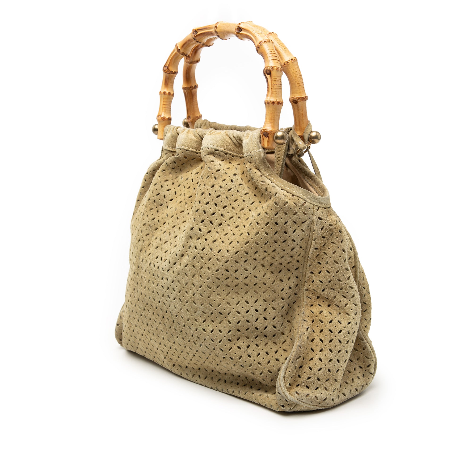 Laser Cut Suede Bamboo Top Handle Bag Brown - Lab Luxury Resale