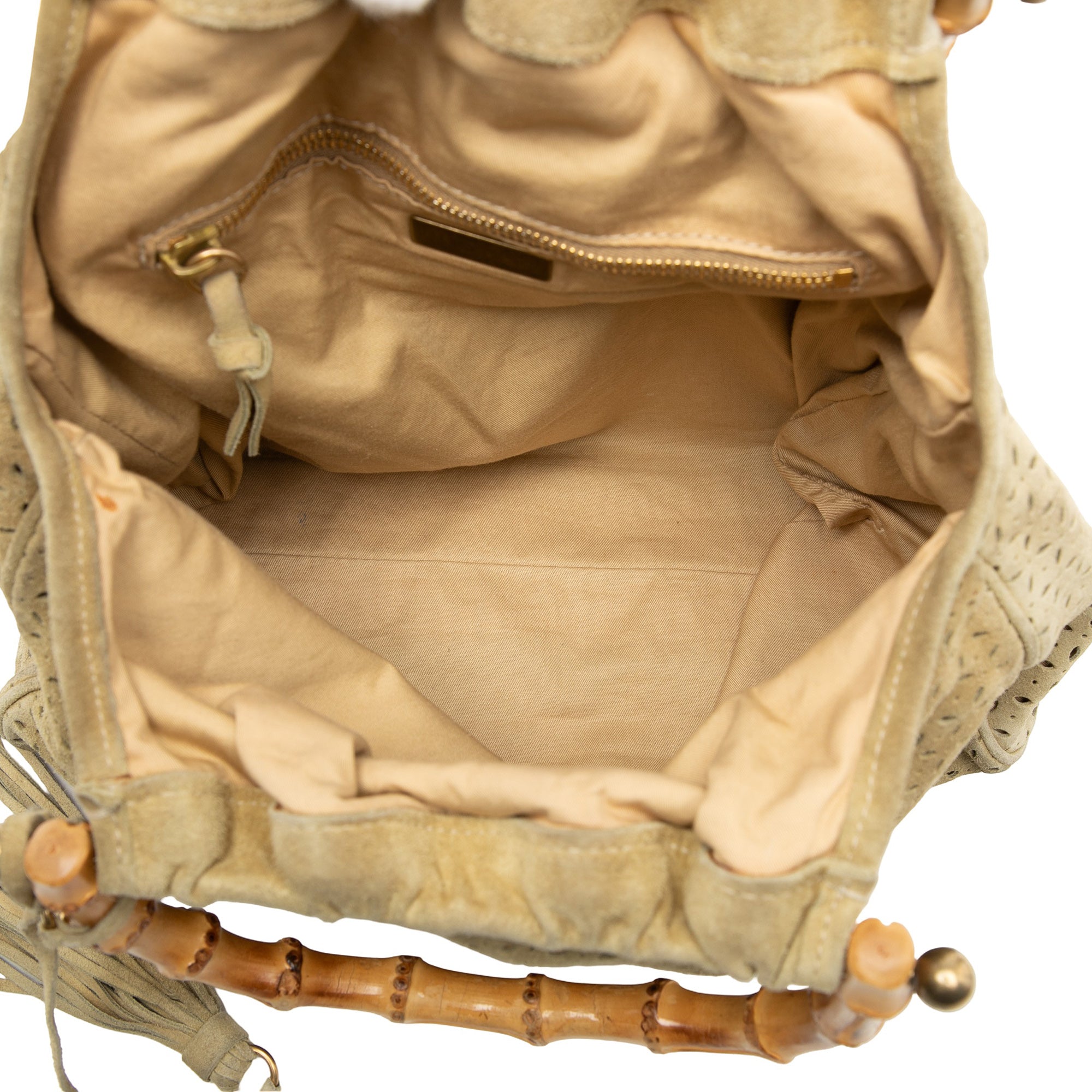 Laser Cut Suede Bamboo Top Handle Bag Brown - Lab Luxury Resale