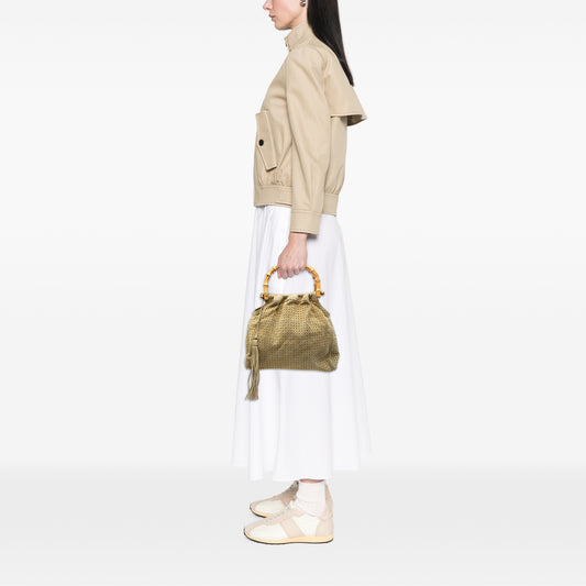 Laser Cut Suede Bamboo Top Handle Bag Brown - Lab Luxury Resale