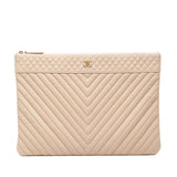 Large Chevron Caviar O Case Clutch Beige - Lab Luxury Resale