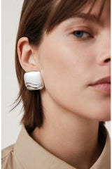 Jenny Bird Rue Statement Button Earrings Silver NEW
