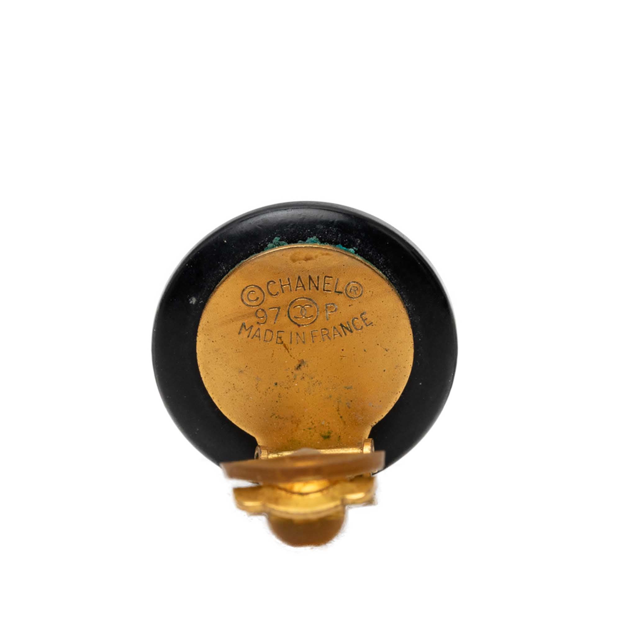 CC Gold Plated and Enamel Round Button Clip On Earrings Black - Lab Luxury Resale