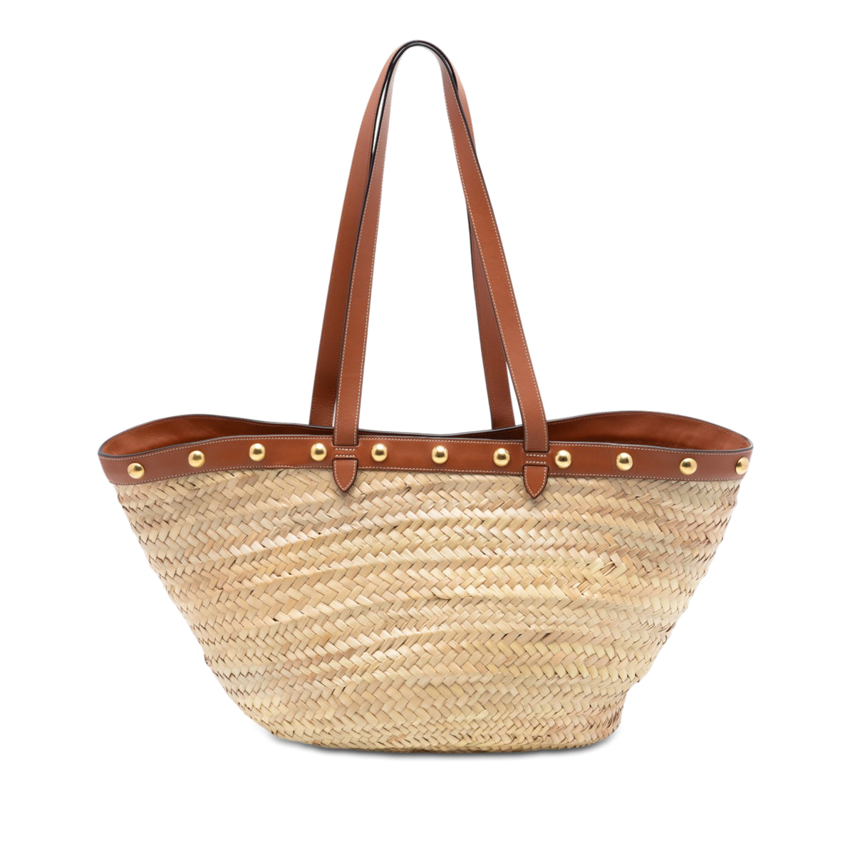 Large Raffia Classic Studded Panier Tote Beige - Lab Luxury Resale